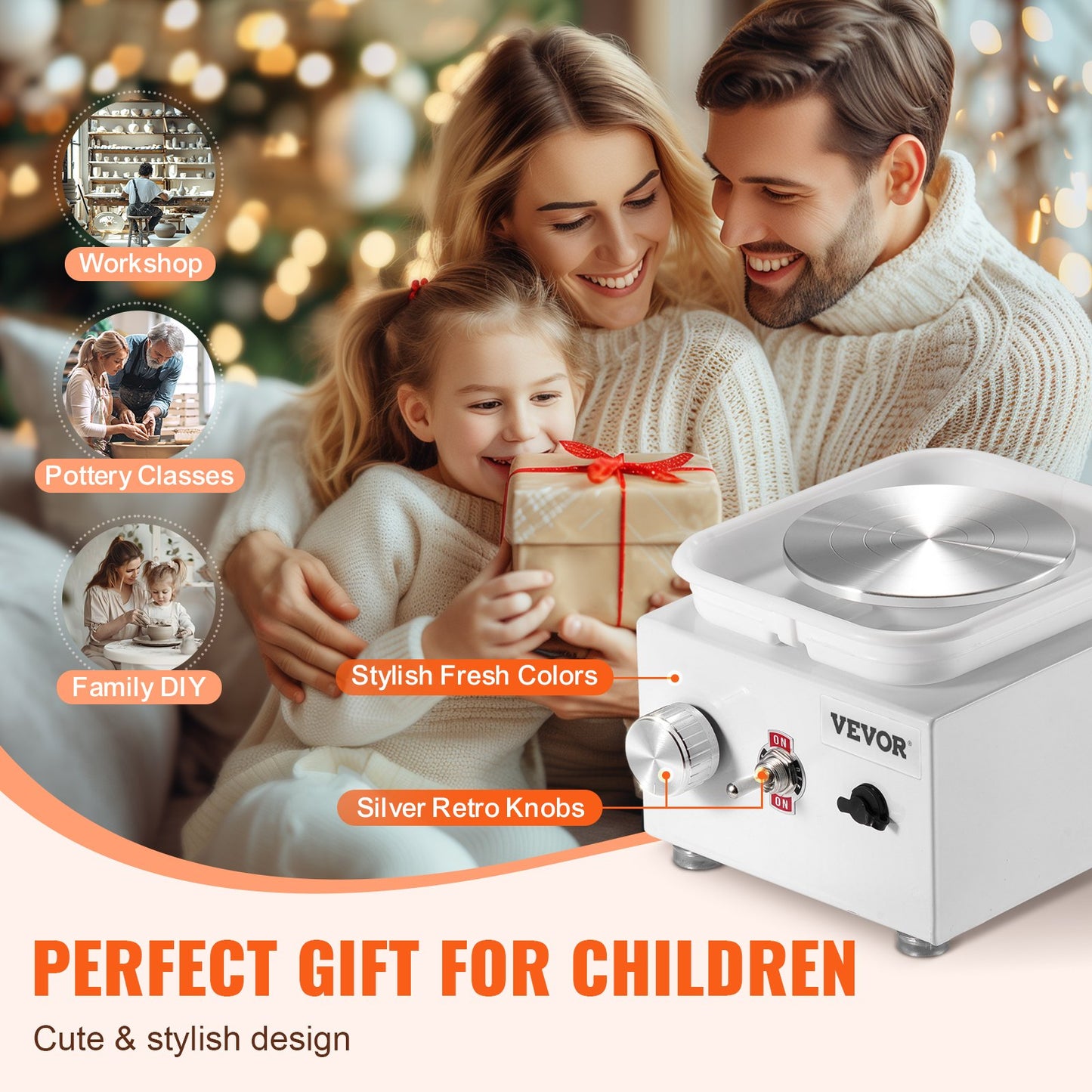 Mini Pottery Wheel, 0-320RPM Adjustable Speed Detachable Basin Forming Machine, 2.56in/3.94in 2 Turntables Electric Ceramic Wheel Machine, 18pcs Accessories, for Art Craft Work Home DIY, White