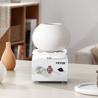 Mini Pottery Wheel, 0-320RPM Adjustable Speed Detachable Basin Forming Machine, 2.56in/3.94in 2 Turntables Electric Ceramic Wheel Machine, 18pcs Accessories, for Art Craft Work Home DIY, White