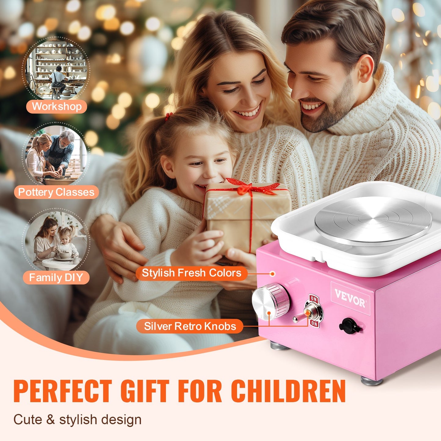 Mini Pottery Wheel, 0-320RPM Adjustable Speed Detachable Basin Forming Machine, 2.56in/3.94in 2 Turntables Electric Ceramic Wheel Machine, 18pcs Accessories, for Art Craft Work Home DIY, Pink