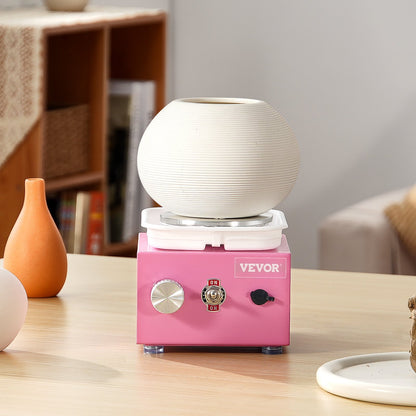 Mini Pottery Wheel, 0-320RPM Adjustable Speed Detachable Basin Forming Machine, 2.56in/3.94in 2 Turntables Electric Ceramic Wheel Machine, 18pcs Accessories, for Art Craft Work Home DIY, Pink