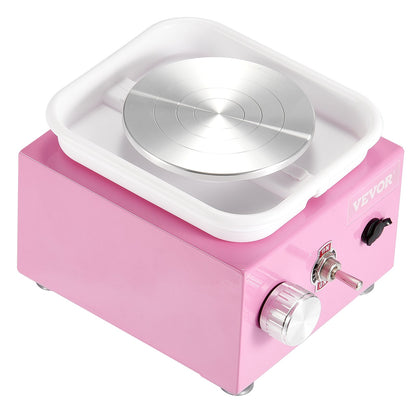 Mini Pottery Wheel, 0-320RPM Adjustable Speed Detachable Basin Forming Machine, 2.56in/3.94in 2 Turntables Electric Ceramic Wheel Machine, 18pcs Accessories, for Art Craft Work Home DIY, Pink
