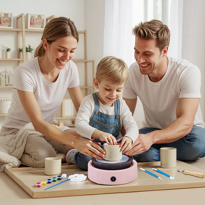 Mini Pottery Wheel, 6 inch Turntable, Forward and Reverse Rotation, Adjustable Speed, Electric Clay Wheel for Kids and Beginners, with Shaping Tools, for Home DIY, Pottery Classes, Pink