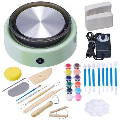 Mini Pottery Wheel, 6 inch Turntable, Forward and Reverse Rotation, Adjustable Speed, Electric Clay Wheel for Kids and Beginners, with Shaping Tools, for Home DIY, Pottery Classes, Green