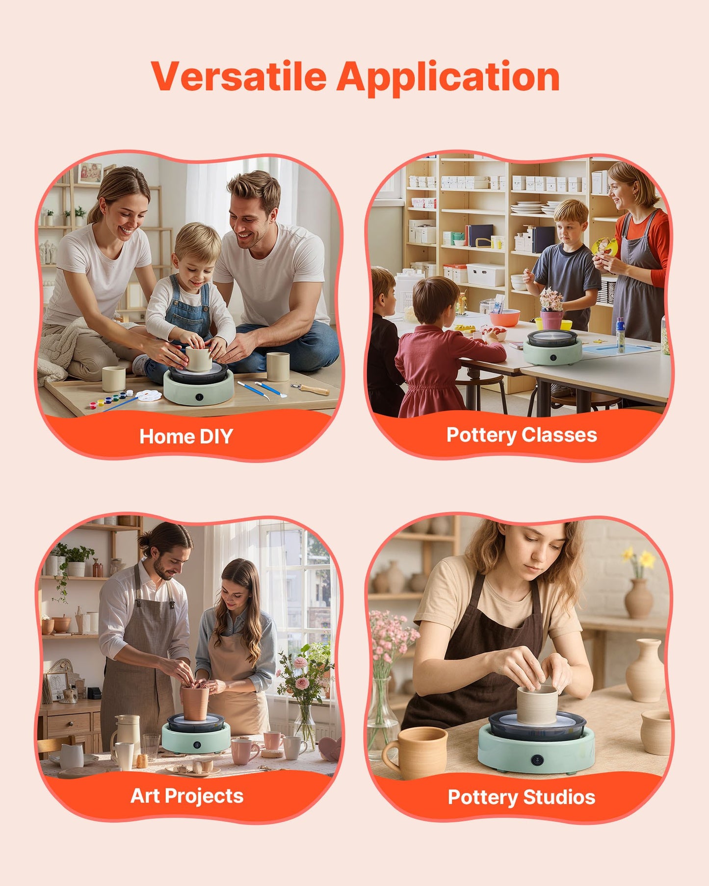 Mini Pottery Wheel, 6 inch Turntable, Forward and Reverse Rotation, Adjustable Speed, Electric Clay Wheel for Kids and Beginners, with Shaping Tools, for Home DIY, Pottery Classes, Green