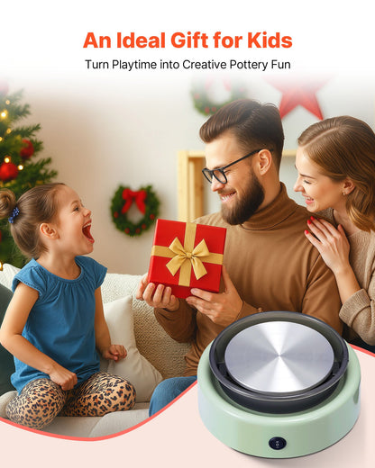 Mini Pottery Wheel, 6 inch Turntable, Forward and Reverse Rotation, Adjustable Speed, Electric Clay Wheel for Kids and Beginners, with Shaping Tools, for Home DIY, Pottery Classes, Green