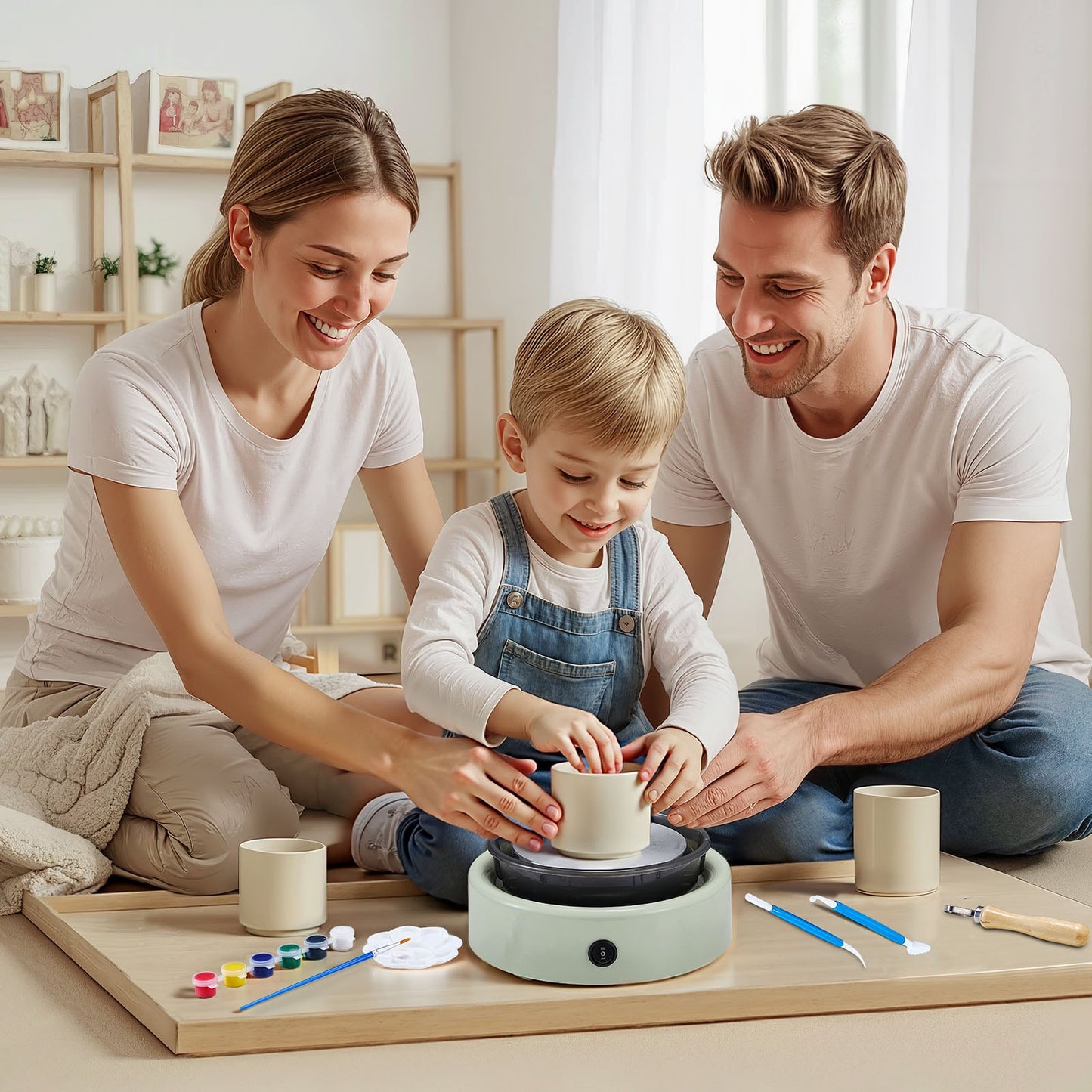 Mini Pottery Wheel, 6 inch Turntable, Forward and Reverse Rotation, Adjustable Speed, Electric Clay Wheel for Kids and Beginners, with Shaping Tools, for Home DIY, Pottery Classes, Green