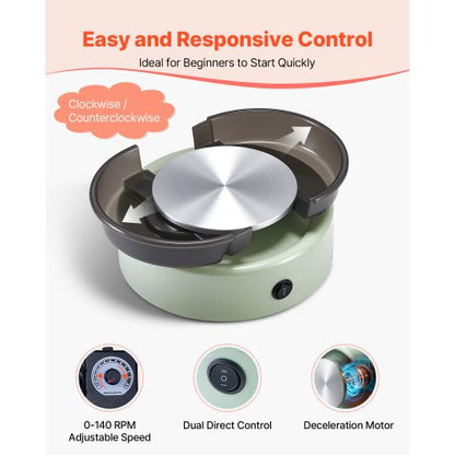 Mini-Keramik-Rad Elektrisches Tonrad für Kinder 158 mm Drehteller Grün | EU