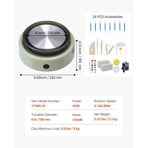 Mini-Keramik-Rad Elektrisches Tonrad für Kinder 158 mm Drehteller Grün | EU