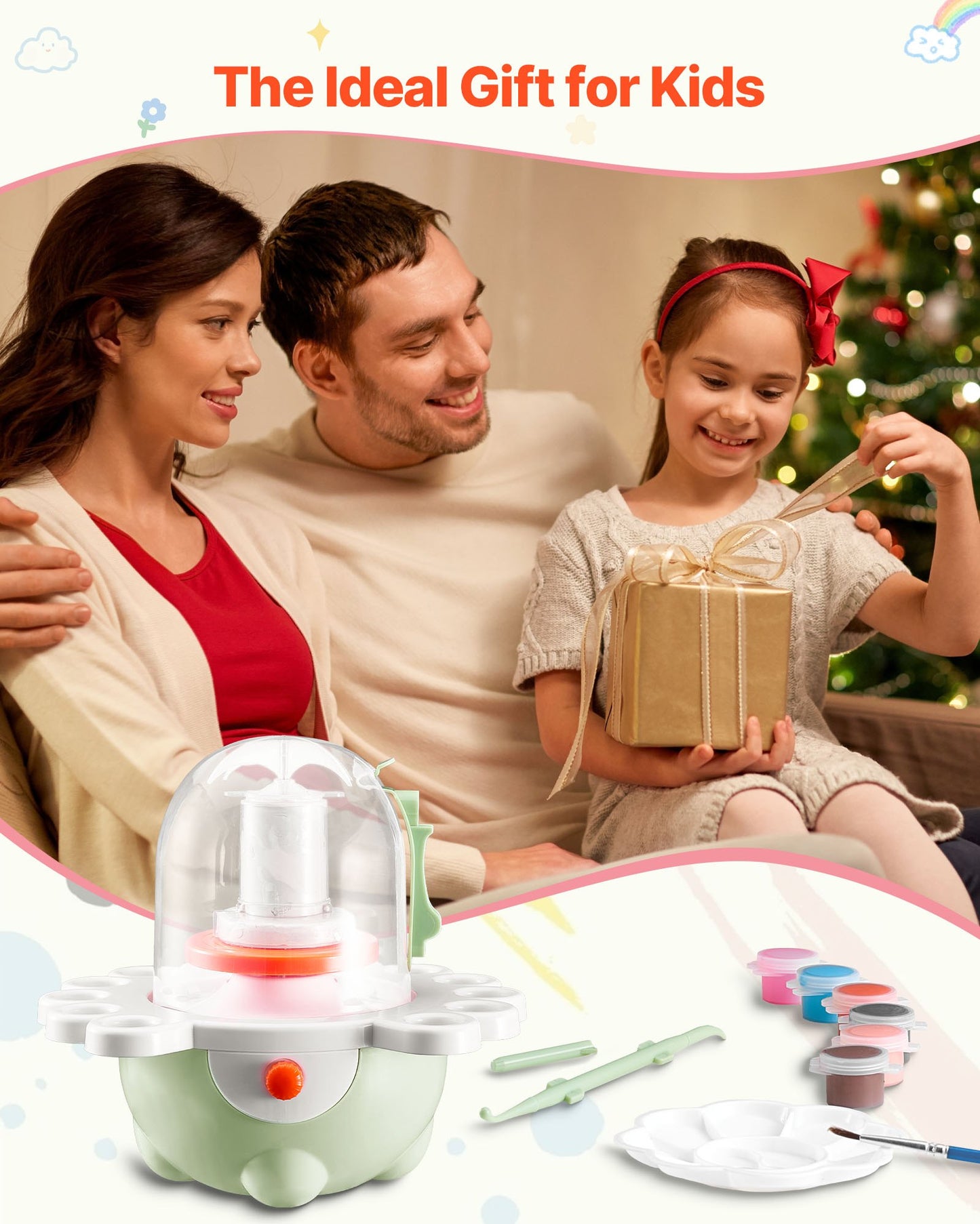 Mini Pottery Wheel, 2 in and 3 in Turntables, Adjustable Speed, Electric Clay Wheel for Kids and Beginners, Complete Pottery Set with Clay Sculpting Tools, Gift for Boys and Girls, Green