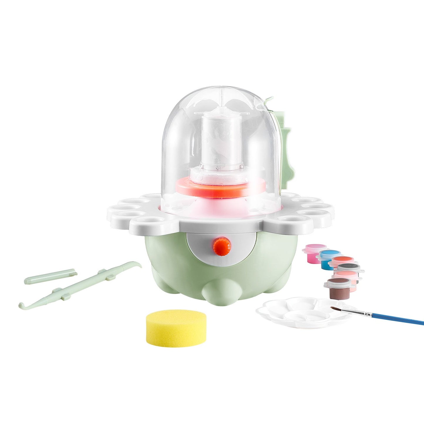 Mini Pottery Wheel, 2 in and 3 in Turntables, Adjustable Speed, Electric Clay Wheel for Kids and Beginners, Complete Pottery Set with Clay Sculpting Tools, Gift for Boys and Girls, Green