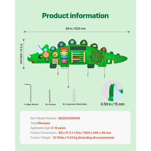 Dinosaurieaktivitetsvägg Upptagen tavla med paneler 11 aktiviteter Sensorisk väggpanel |  EU