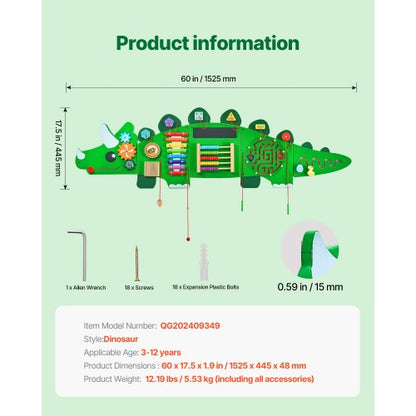 Dinosaurieaktivitetsvägg Upptagen tavla med paneler 11 aktiviteter Sensorisk väggpanel |  EU