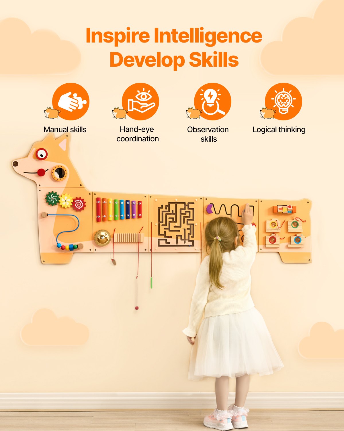 Puppy Activity Wall Busy Board Panels, 12 Activities, Montessori Sensory Wall Toy for Kids 3-12 Years, Montessori Learning Activity Center, Ideal for Toddler Playroom Nursery Classroom