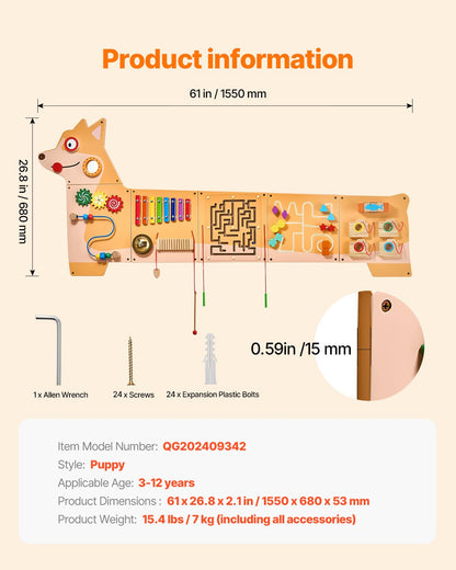 Puppy Activity Wall Busy Board Panels, 12 Activities, Montessori Sensory Wall Toy for Kids 3-12 Years, Montessori Learning Activity Center, Ideal for Toddler Playroom Nursery Classroom