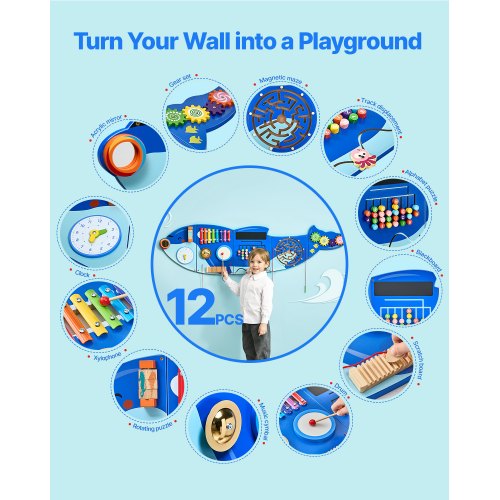 Killer Whale Activity Wall Busy Board Panels 12 Activities Sensory Wall Panel | EU