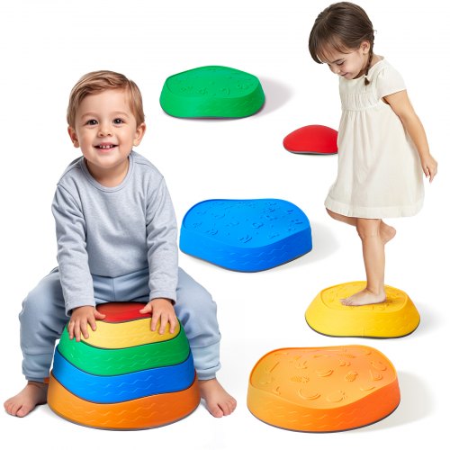 Balance Stepping Stones for Kids, 5 PCS, Up to 220 lbs, Non-Slip Toddlers Sensory Stepping Stones, Obstacle Course Coordination Game Toys Indoor or Outdoor Play for Children Aged 3 4 5 6 7 8+