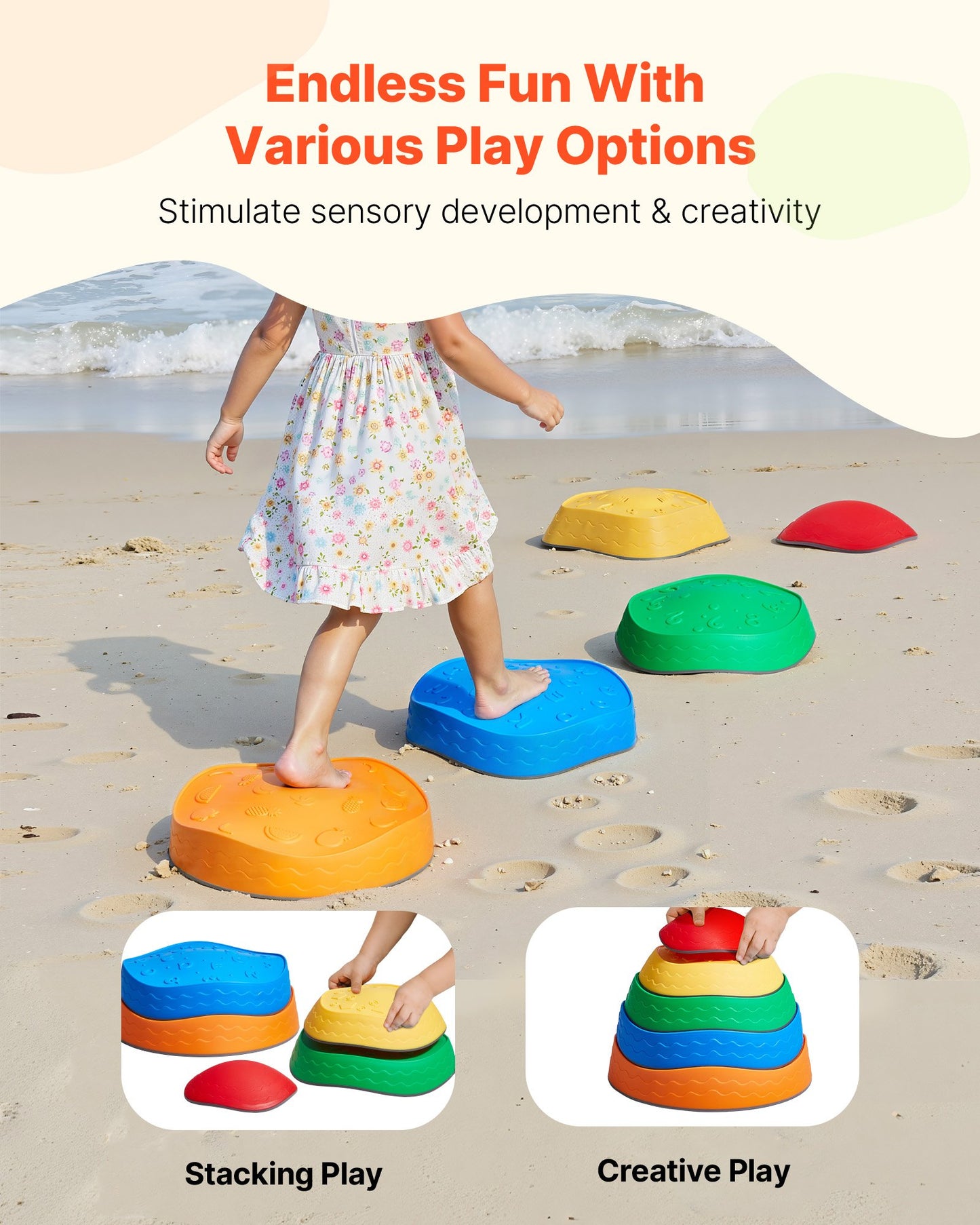 Balance Stepping Stones for Kids, 5 PCS, Up to 220 lbs, Non-Slip Toddlers Sensory Stepping Stones, Obstacle Course Coordination Game Toys Indoor or Outdoor Play for Children Aged 3 4 5 6 7 8+