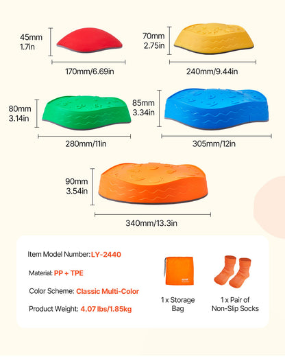 Balance Stepping Stones for Kids, 5 PCS, Up to 220 lbs, Non-Slip Toddlers Sensory Stepping Stones, Obstacle Course Coordination Game Toys Indoor or Outdoor Play for Children Aged 3 4 5 6 7 8+