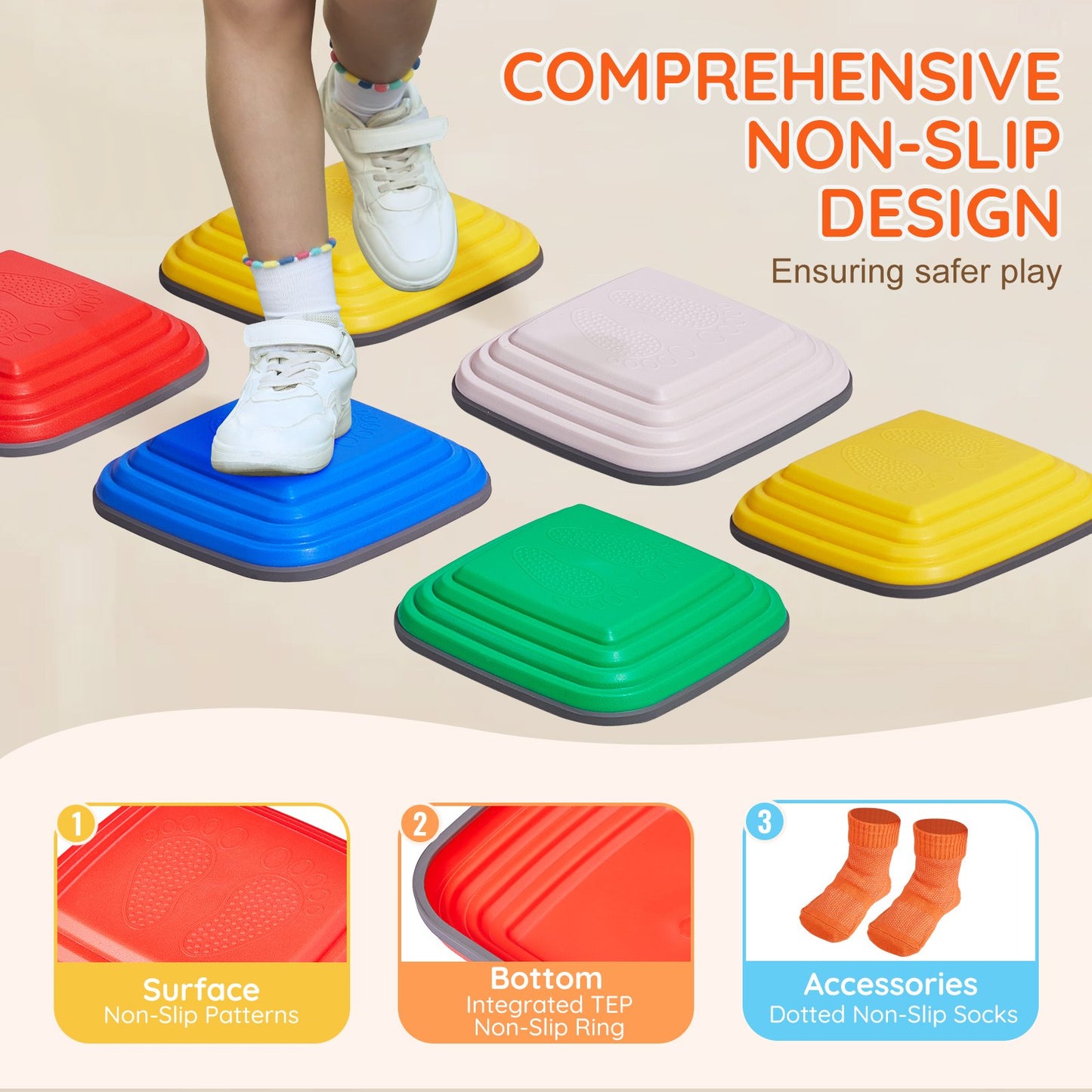 Kids Balance Stepping Stones Sensory Obstacle Course 10 PCS Outdoor Indoor