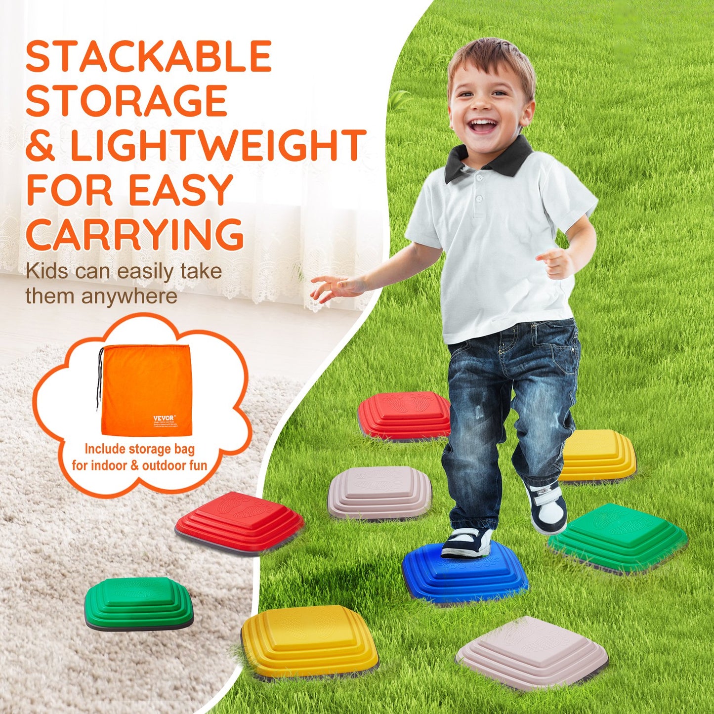 Kids Balance Stepping Stones Sensory Obstacle Course 10 PCS Outdoor Indoor