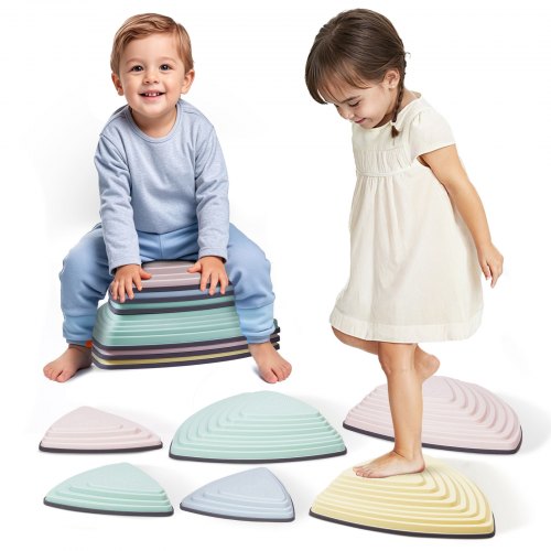 Balance Stepping Stones for Kids, 6 PCS, Up to 220 lbs, Non-Slip Toddlers Sensory Stepping Stones, Obstacle Course Coordination Game Toys Indoor or Outdoor Play for Children Aged 3 4 5 6 7 8+