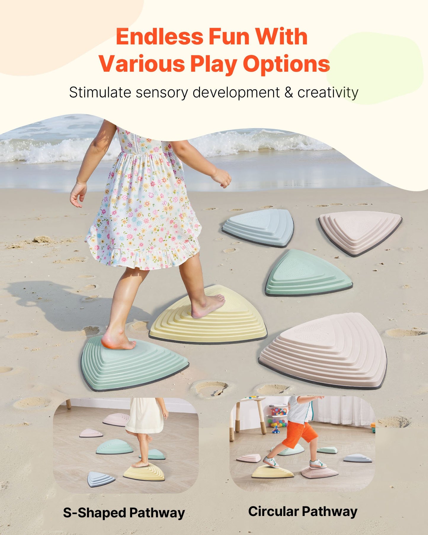 Balance Stepping Stones for Kids, 6 PCS, Up to 220 lbs, Non-Slip Toddlers Sensory Stepping Stones, Obstacle Course Coordination Game Toys Indoor or Outdoor Play for Children Aged 3 4 5 6 7 8+