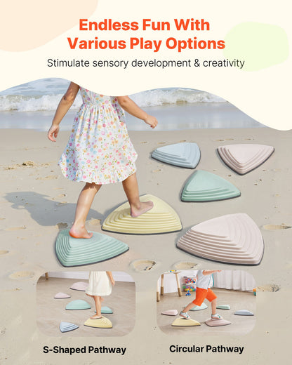 Balance Stepping Stones for Kids, 6 PCS, Up to 220 lbs, Non-Slip Toddlers Sensory Stepping Stones, Obstacle Course Coordination Game Toys Indoor or Outdoor Play for Children Aged 3 4 5 6 7 8+