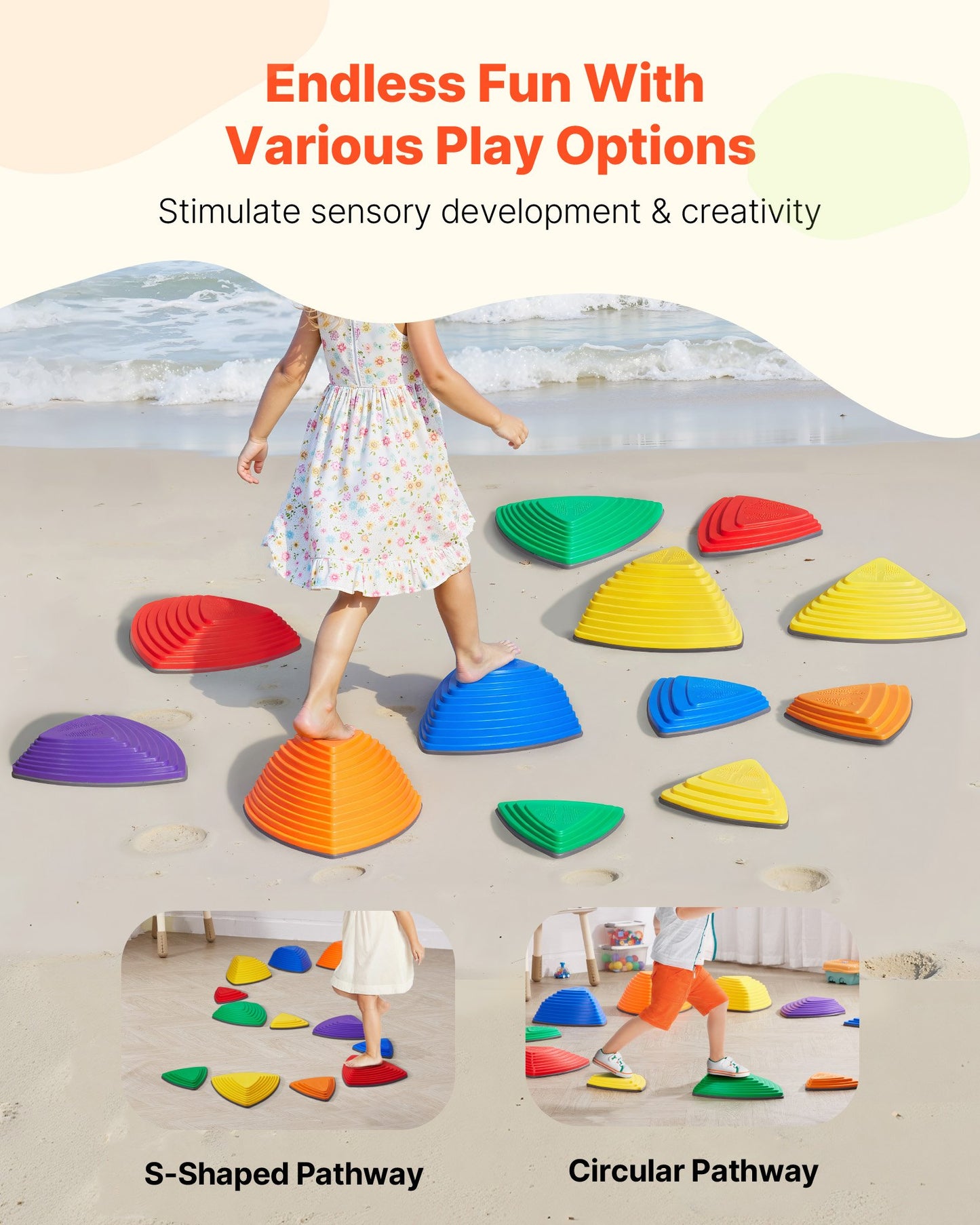 Balance Stepping Stones for Kids, 12 PCS, Up to 220 lbs, Non-Slip Toddlers Sensory Stepping Stones, Obstacle Course Coordination Game Toys Indoor or Outdoor Play for Children Aged 3 4 5 6 7 8+