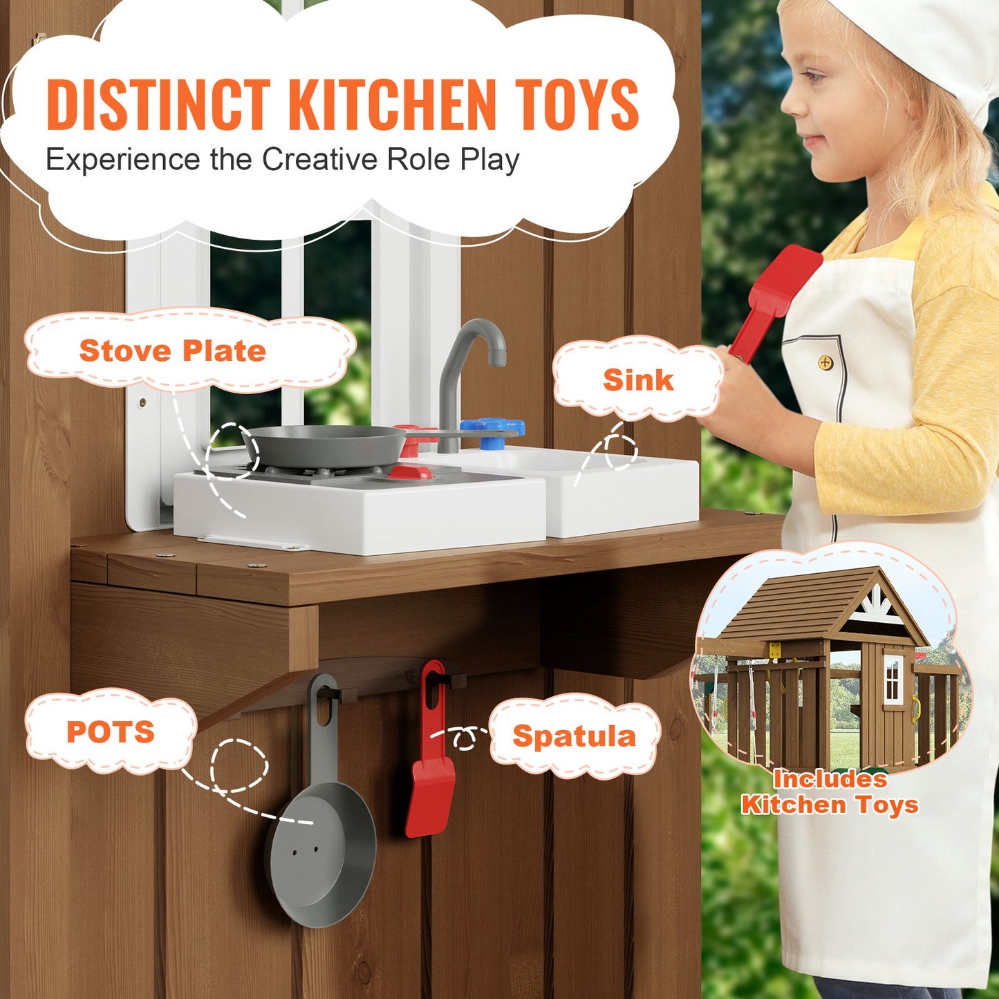 Holzschaukeln 10 in 1 Outdoor-Spielplatz-Set 6 FT Slide Upper Fort