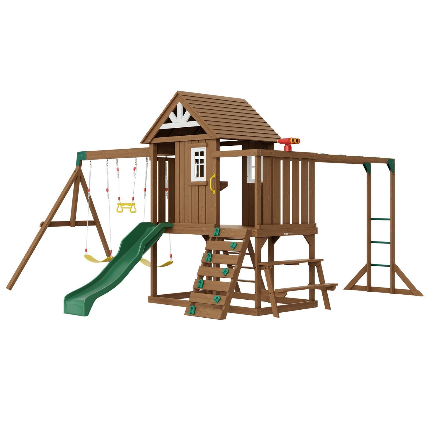 Holzschaukeln 10 in 1 Outdoor-Spielplatz-Set 6 FT Slide Upper Fort