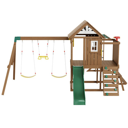 Holzschaukeln 10 in 1 Outdoor-Spielplatz-Set 6 FT Slide Upper Fort