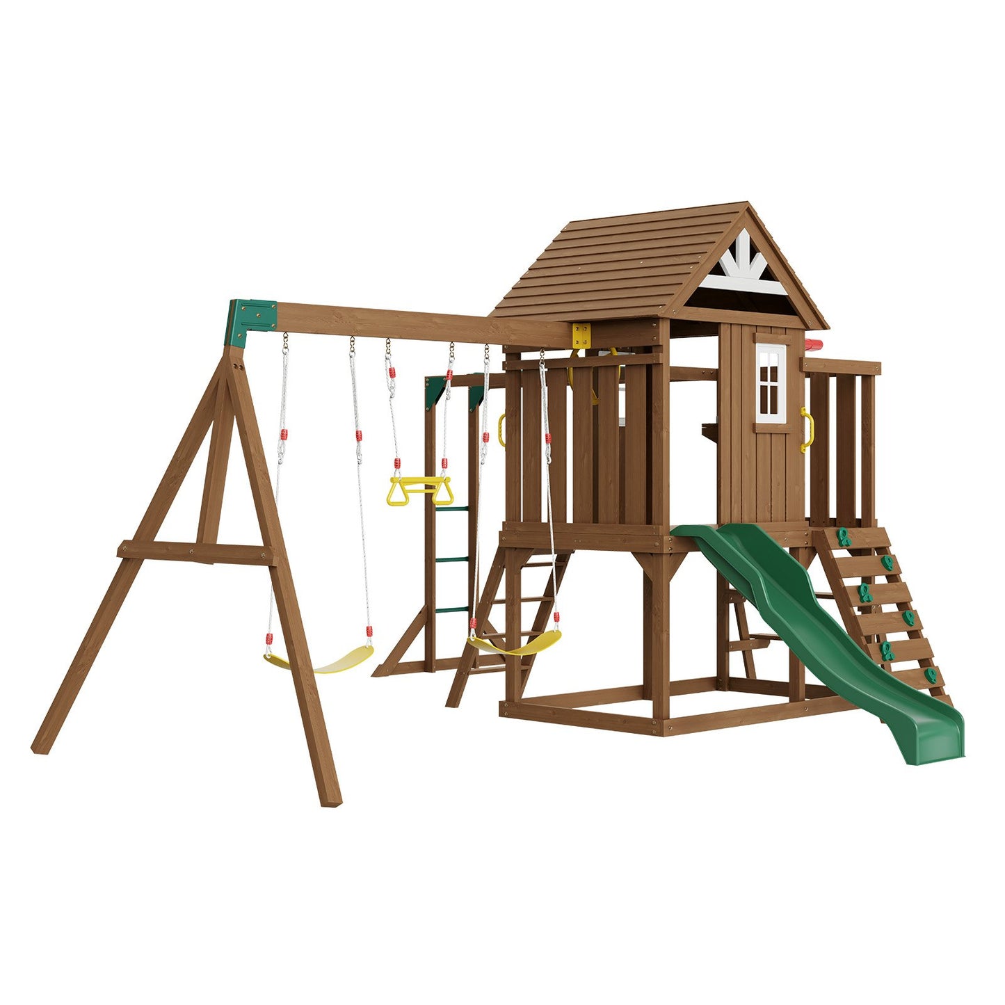 Holzschaukeln 10 in 1 Outdoor-Spielplatz-Set 6 FT Slide Upper Fort
