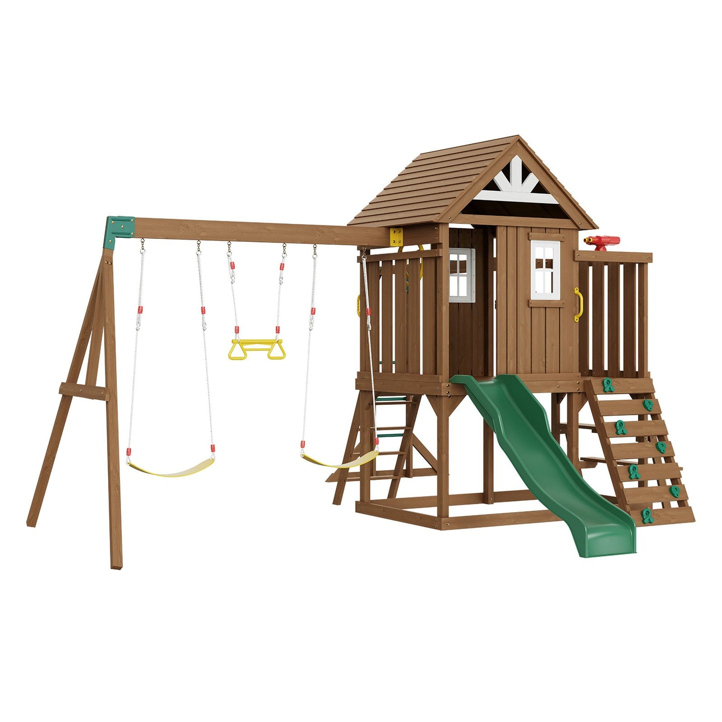 Holzschaukeln 10 in 1 Outdoor-Spielplatz-Set 6 FT Slide Upper Fort