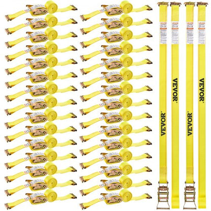 Ratchet Straps, 2 in x 15 ft, 30 Pack E-Track Tie Down Straps, 4400 lbs Break Strength & 1460 lbs Rated Load, Tie Down Ratcheting for Moving, Trailers, Motorcycles, Kayaks, Car Roof, Yellow