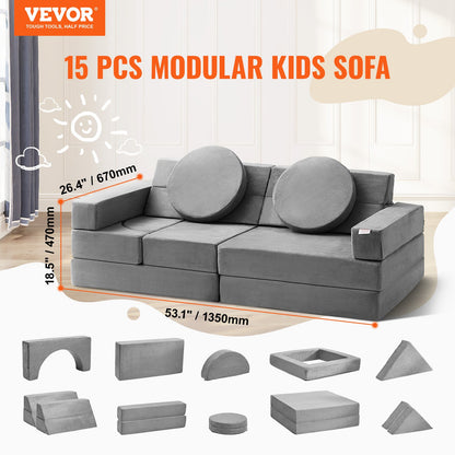 Spielsofa, 15-teiliges modulares Kinder-Nugget-Sofa, Kleinkinder-Schaumstoffsofa mit 25D-Schwamm mit hoher Dichte zum Spielen, Gestalten, Schlafen, fantasievolle Kindermöbel für Schlafzimmer und Spielzimmer