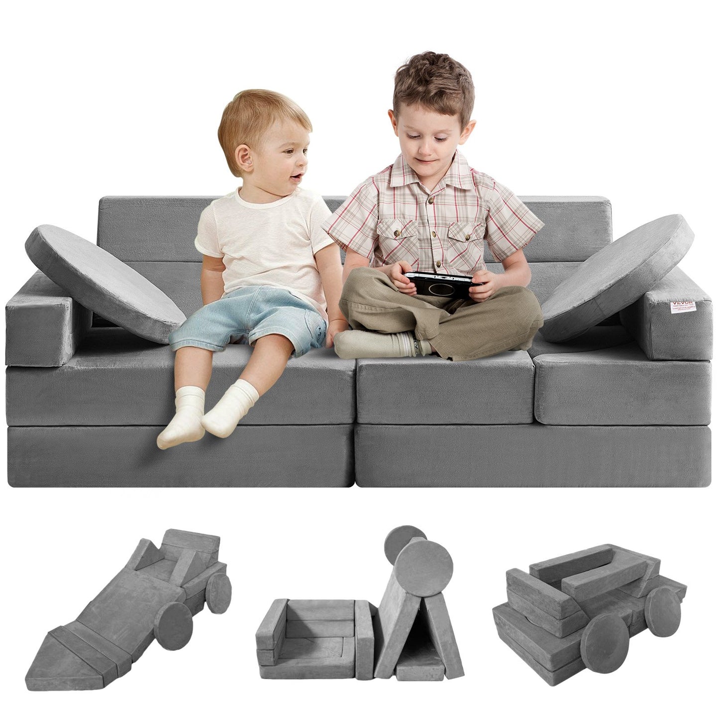 Spielsofa, 15-teiliges modulares Kinder-Nugget-Sofa, Kleinkinder-Schaumstoffsofa mit 25D-Schwamm mit hoher Dichte zum Spielen, Gestalten, Schlafen, fantasievolle Kindermöbel für Schlafzimmer und Spielzimmer