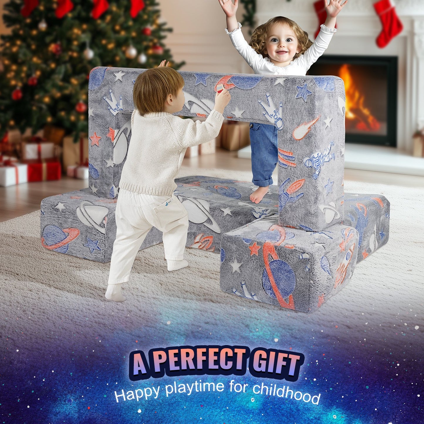 Modulare Kinderspielcouch 4-teilig DIY Glow in the Dark Kleinkindstuhl Grau