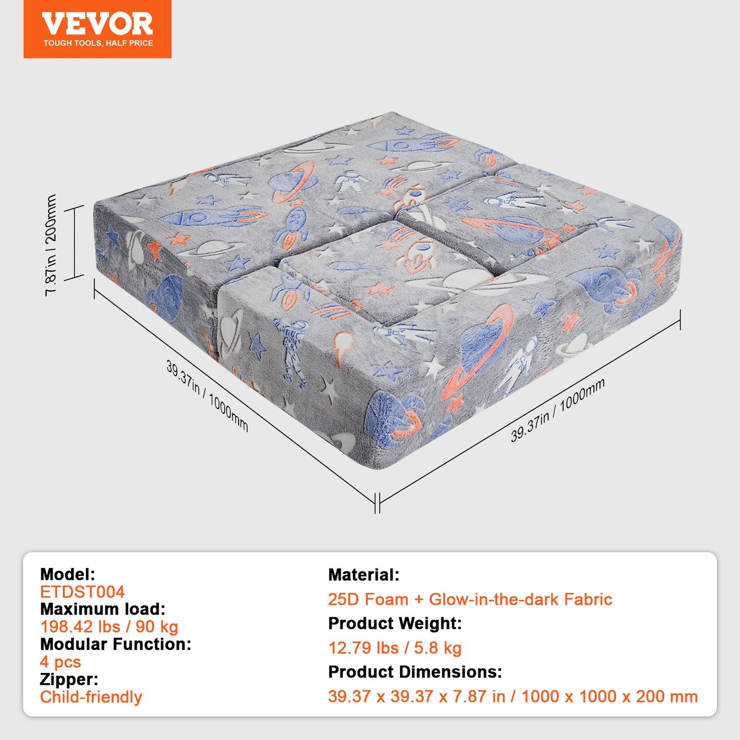 Modulare Kinderspielcouch 4-teilig DIY Glow in the Dark Kleinkindstuhl Grau