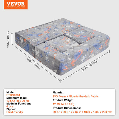 Modulare Kinderspielcouch 4-teilig DIY Glow in the Dark Kleinkindstuhl Grau