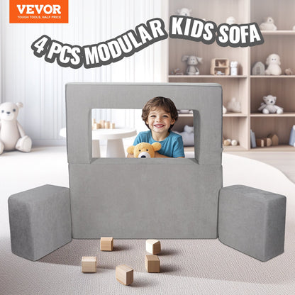 Modular Play Sofa for Kids 4pcs DIY Creative Sectional Sofa for Kids Dark Grey