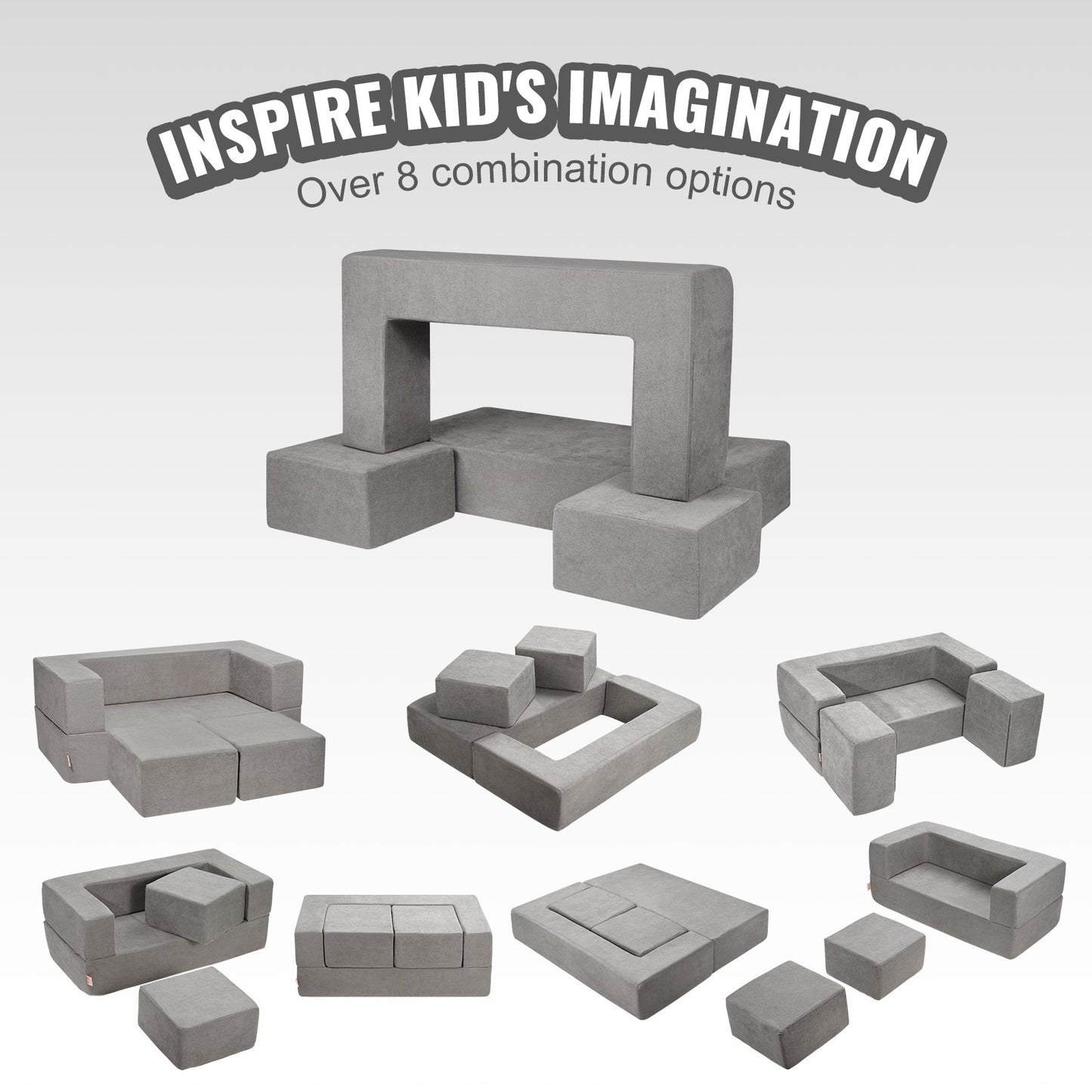 Modular Play Sofa for Kids 4pcs DIY Creative Sectional Sofa for Kids Dark Grey