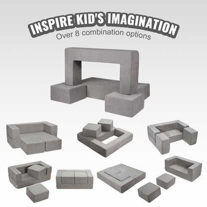 Modular Play Sofa for Kids 4pcs DIY Creative Sectional Sofa for Kids Dark Grey
