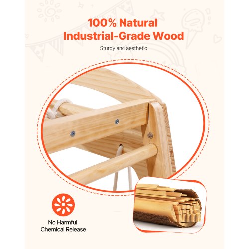 Klängamp inomhus, 7-i-1 inomhuslekplats för småbarn, 109 x 120 x 119,5 cm, med trä- och repstege, nätstege, gunga, klätterställning, rutschkana, klättervägg, träleksaker för inomhusklättring |  EU