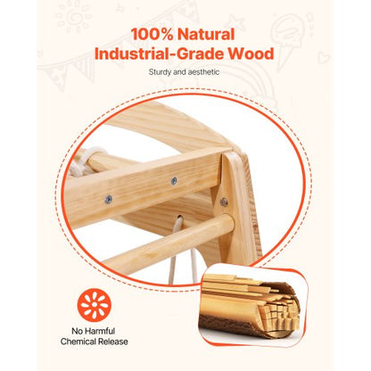 Klängamp inomhus, 7-i-1 inomhuslekplats för småbarn, 109 x 120 x 119,5 cm, med trä- och repstege, nätstege, gunga, klätterställning, rutschkana, klättervägg, träleksaker för inomhusklättring |  EU