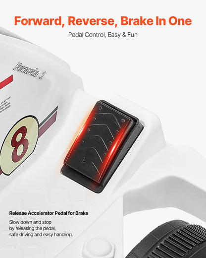 Electric Go Kart, 6V 4.5Ah Battery, Pedal Go Kart Portable Outdoor Race Toy for Kids Ages 2+, 20000 RPM Motor, 2 MPH Constant Speed, LED Headlight & Horn, Non-slip Tires, 44 lbs Max Load, White
