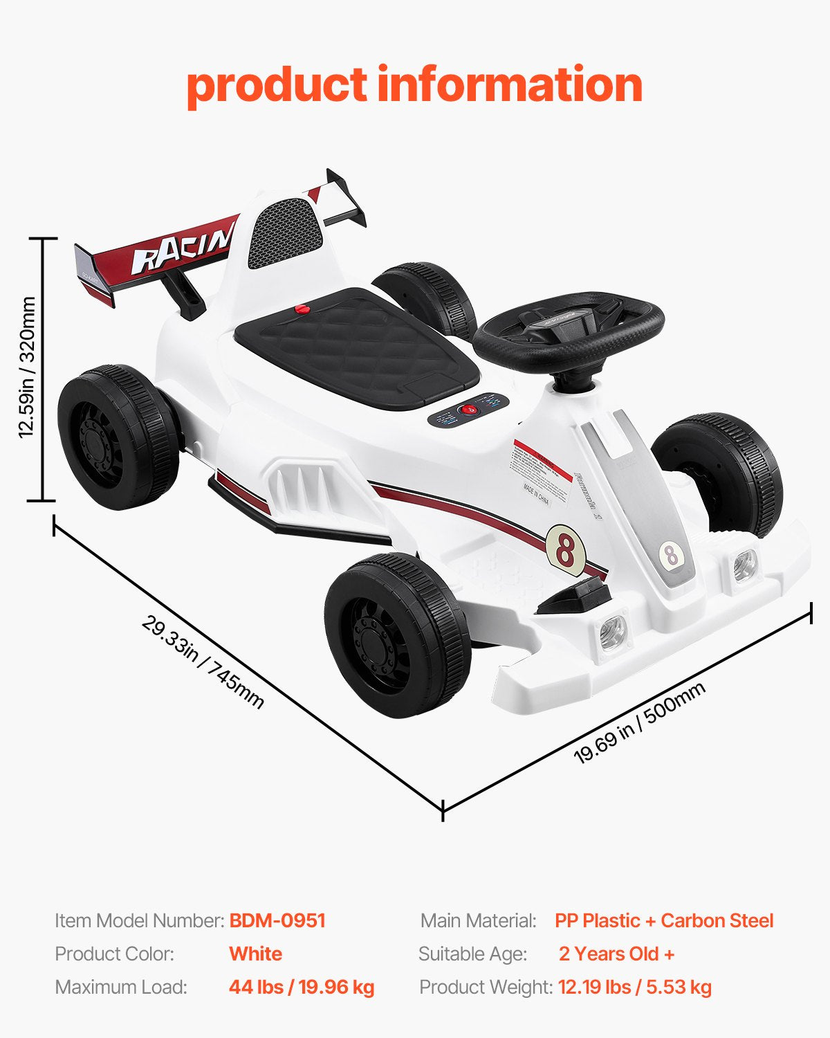 Electric Go Kart, 6V 4.5Ah Battery, Pedal Go Kart Portable Outdoor Race Toy for Kids Ages 2+, 20000 RPM Motor, 2 MPH Constant Speed, LED Headlight & Horn, Non-slip Tires, 44 lbs Max Load, White