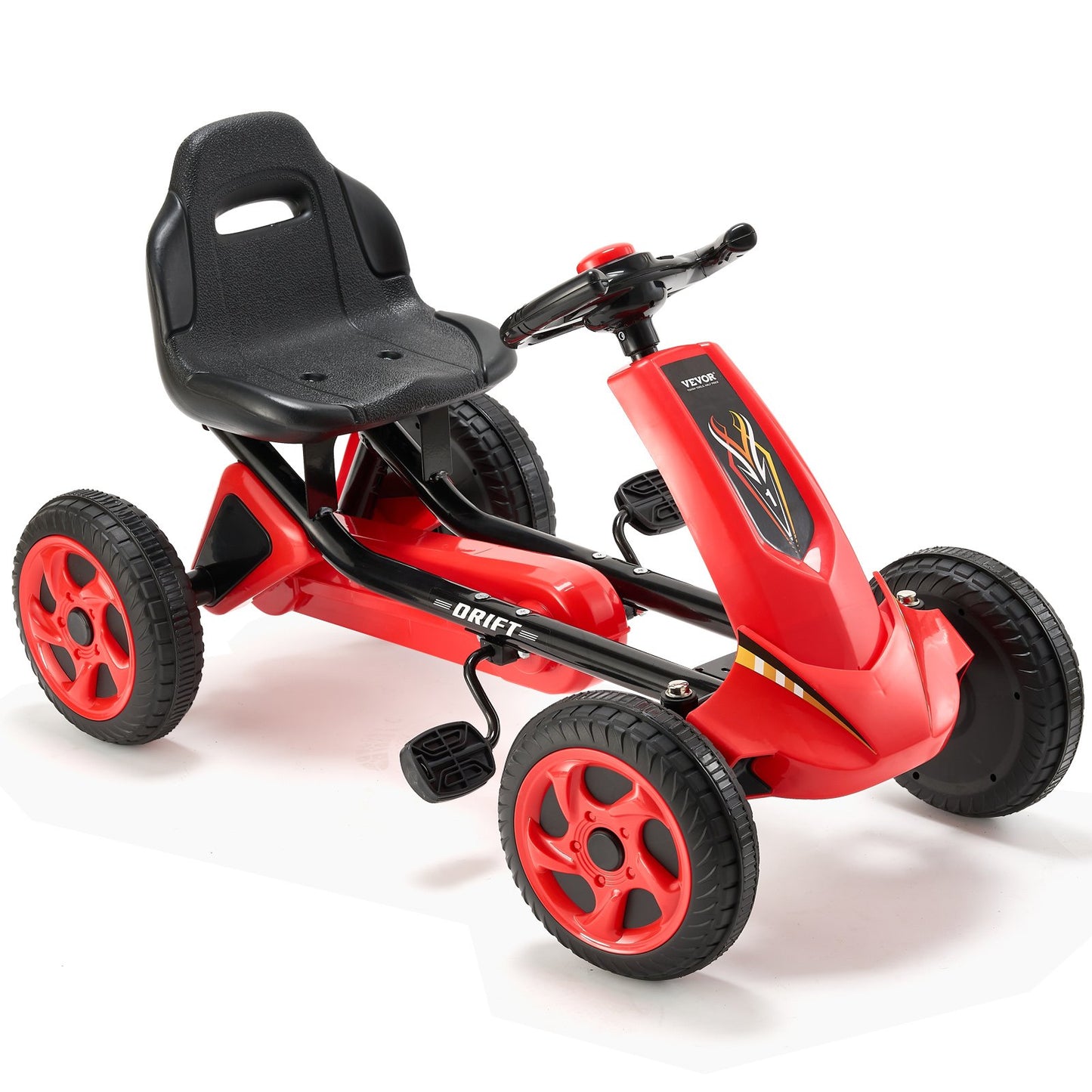 Go Kart 4 Wheels Pedal Ride On Toy for Kids Ages 3-8 Adjustable Seat Red