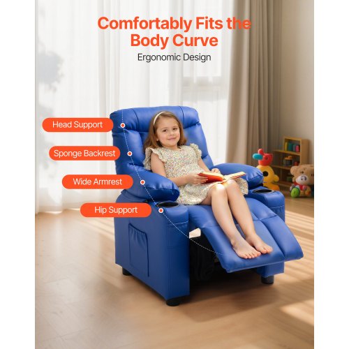 Kindersessel aus PU-Leder mit Getränkehalter und Tasche