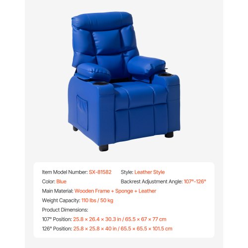 Kindersessel aus PU-Leder mit Getränkehalter und Tasche