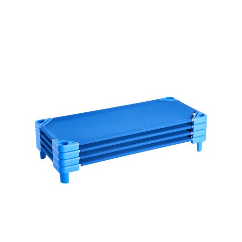 Stackable Kiddie Cot, Pack of 4, Portable Toddler Nap Cots, Standard Size 52" L x 23" W Daycare Cots for Kids, Preschool Classroom Daycare Beds for Sleeping, Resting, Naptime, Blue